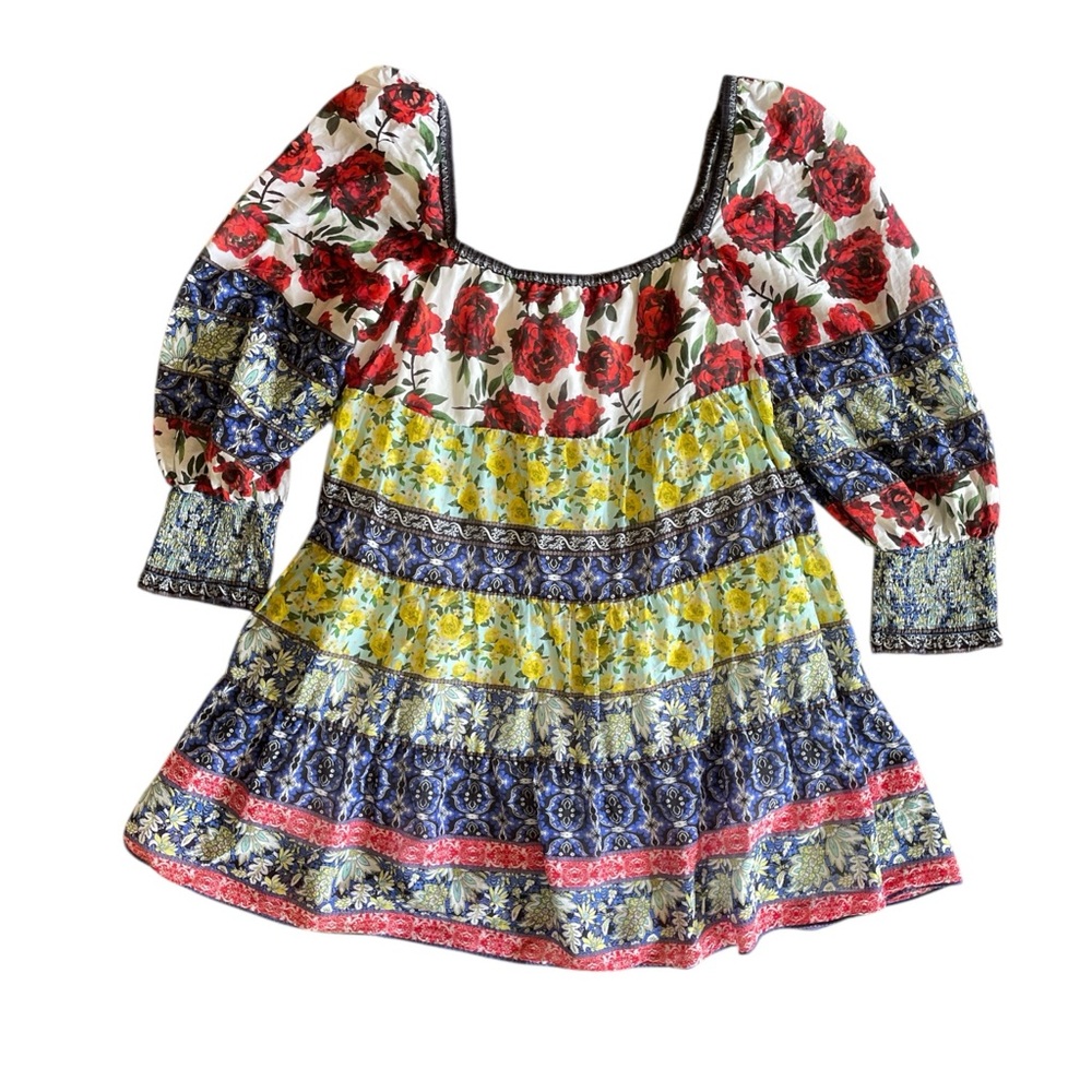 Alice + Olivia Multi Pattern Floral Peasant Dress